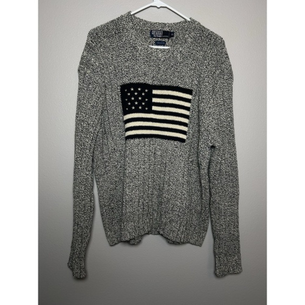 VTG Polo Ralph Lauren American Flag Sweater XL Cotton Knit USA heritage prep ivy - Picture 3 of 9